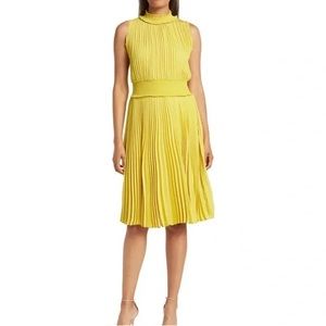 🚨NWT🚨 Nannette Lepore A Line Pleated MIDI Dress in Yellow Glimmer